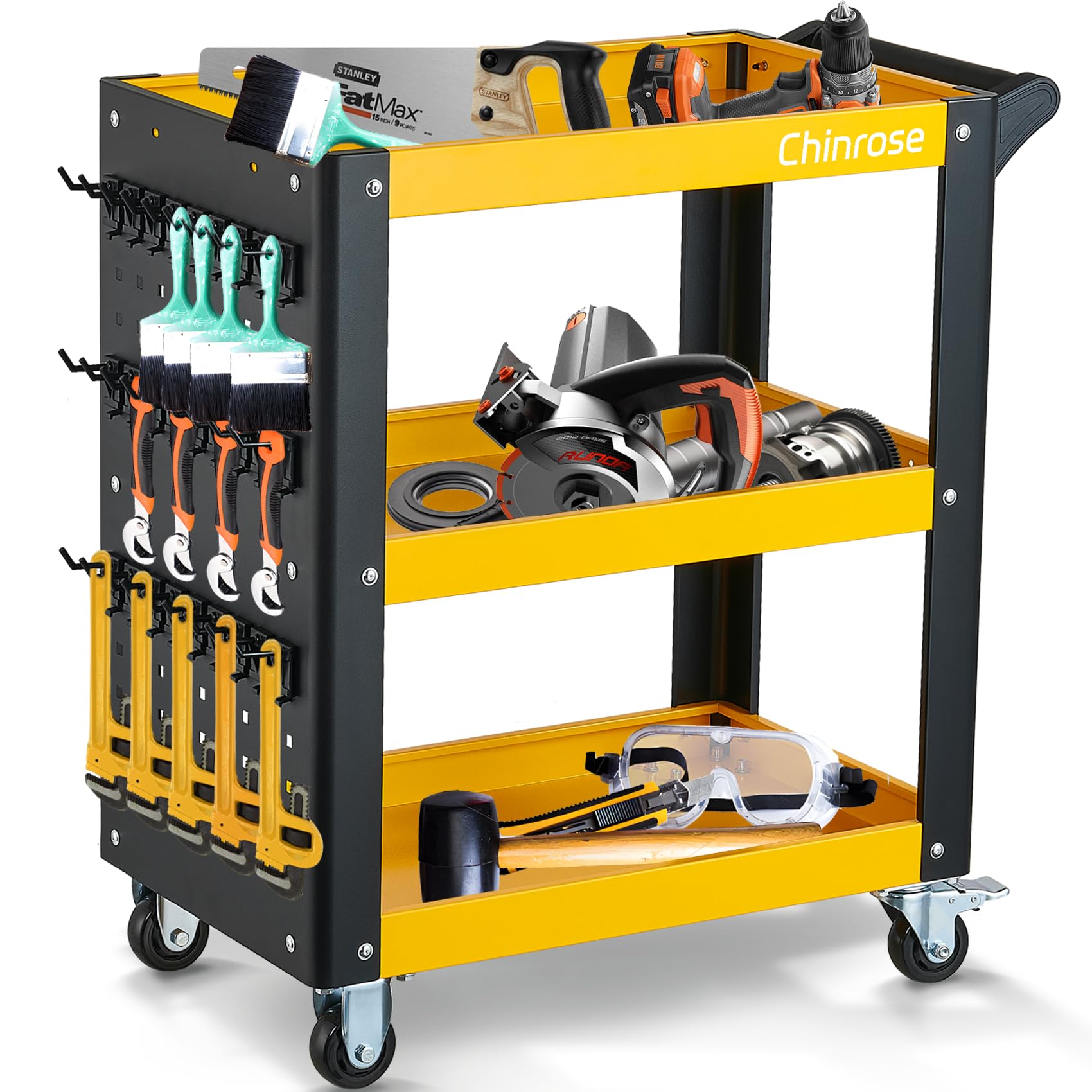 3 Tier Tool Cart, Steel Utility Cart, Mechanic Tool Cart for Garage, Workshop, Warehouse & Repair Shop