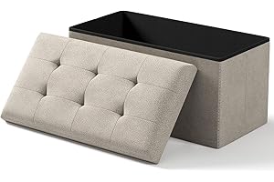 OS MOTOR Storage Ottoman Bench, Folding Ottoman Foot Rest, 15 x 30 x 15 Inches, End of Bed Bench, Toy Box,Storage Chest, for Living Room, Bedroom, Hallway, Entryway, Sandy Beige