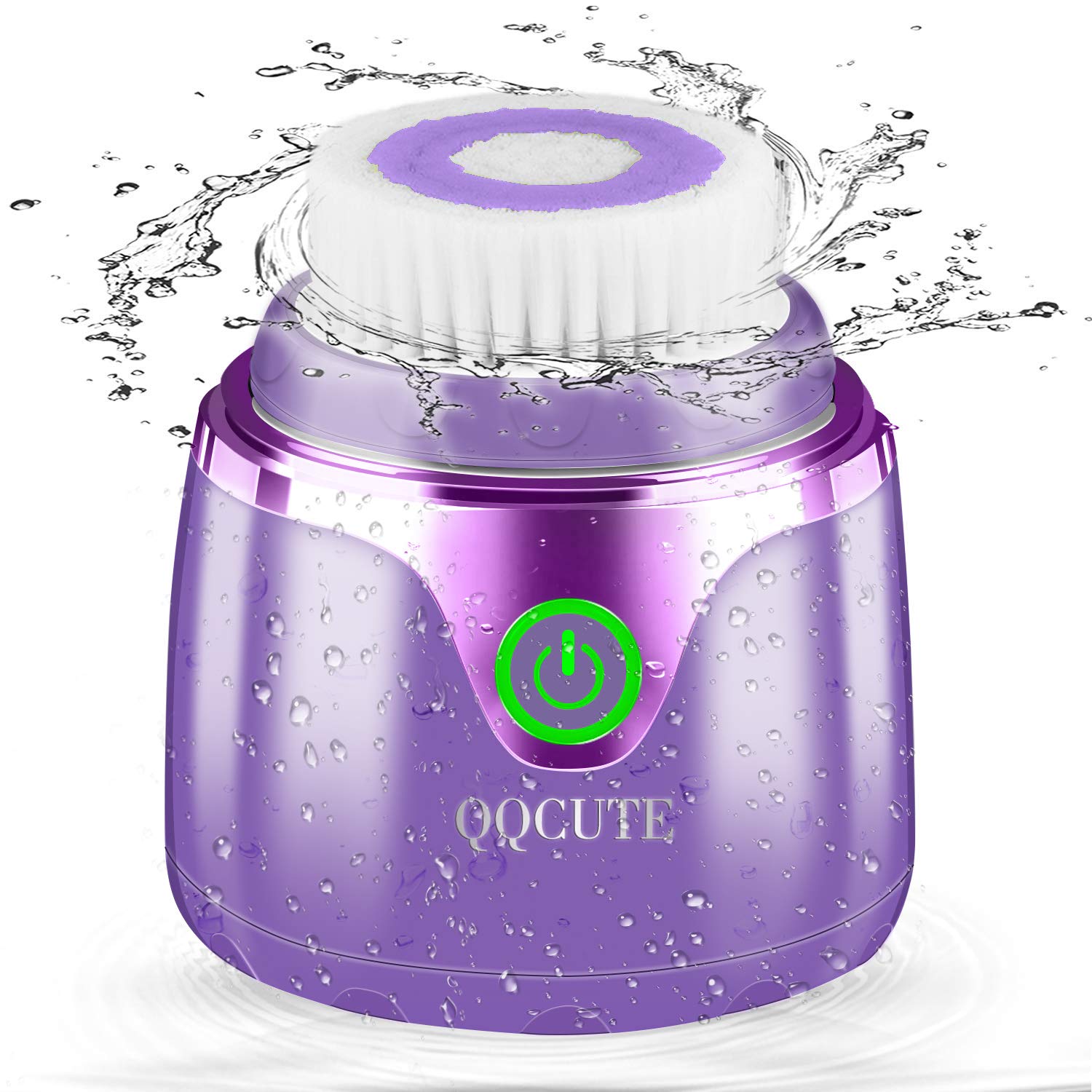 Sonic Facial Cleansing Brush, QQcute Waterproof Face Brush, Smart Timer, Wireless Charging Face Scrubber with 3 Modes and 2 Brush Heads for Deep Cleansing, Exfoliating Galvanic Machines, Purple