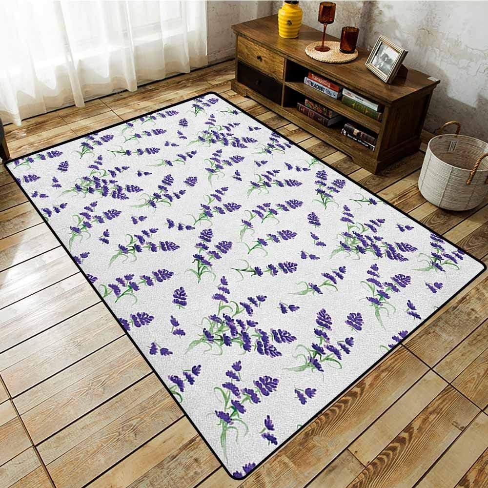 Pet Rug，Flower，Watercolor Lavender Flowering Fragrant Pale Plant Essential Oil Extract Temperate，Machine-Washable/Non-Slip Violet Green