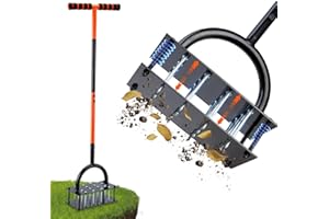 Bluesea Lawn Aerator Tool - 16 Iron Spikes with Ergonomic T-Handle, Automatic Dirt Clean for Soil Loosening & Yard Aeration, Manual Metal Grass Aerator (Black - Orange)
