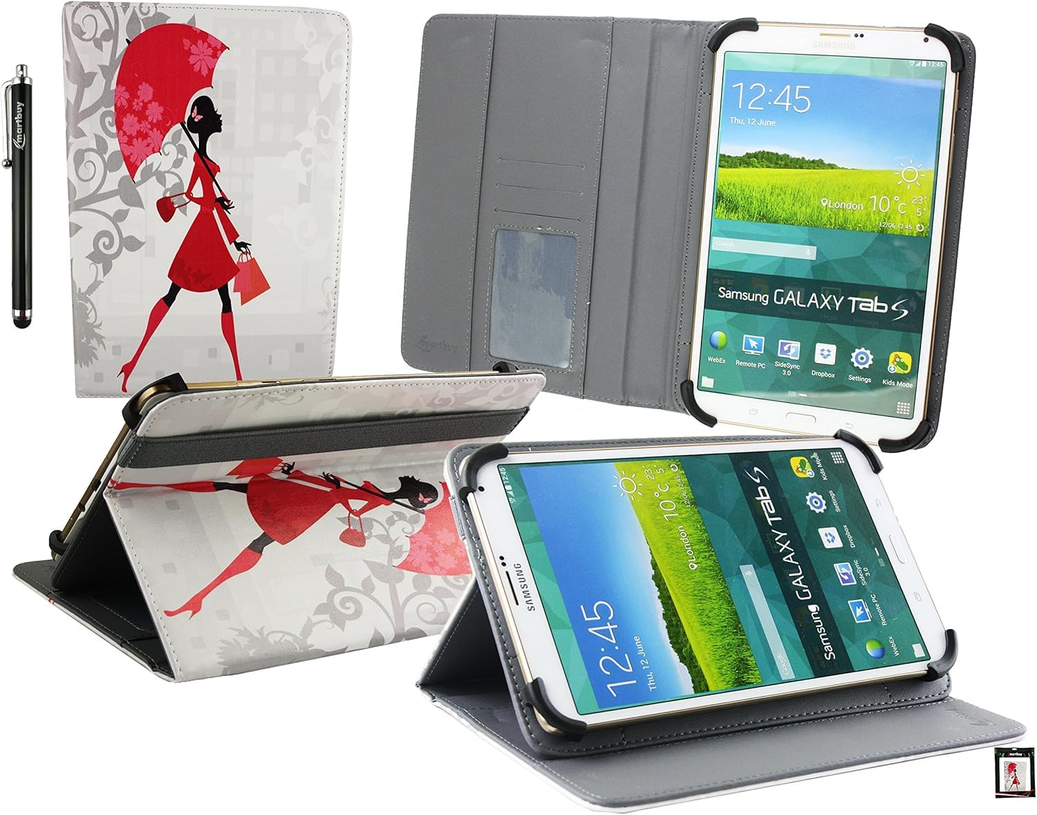 Emartbuy Universal 10-11.5 Inch Elegant Lady Multi Angle Folio Wallet Case Cover With Card Slots and Stylus Pen Compatible With Selected Devices Listed Below