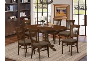East West Furniture KEVA7-ESP-C 7 Piece Kitchen Table & Chairs Set Consist of an Oval Dining Room Table with Butterfly Leaf and 6 Linen Fabric Upholstered Chairs, 42x60 Inch, Espresso