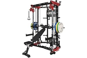 ER KANG Smith Machine, 2200LB Squat Rack, Power Cage with Cable Crossover System, Multifunction LAT Pull Down Machine, DIY Storage Home Gym Equipment
