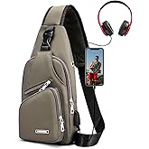 Peicees Mens Leather Crossbody Bag Trendy Sling Bag Man Purse Waterproof Sling Backpack Daypack Cross Body Chest Bag for Men