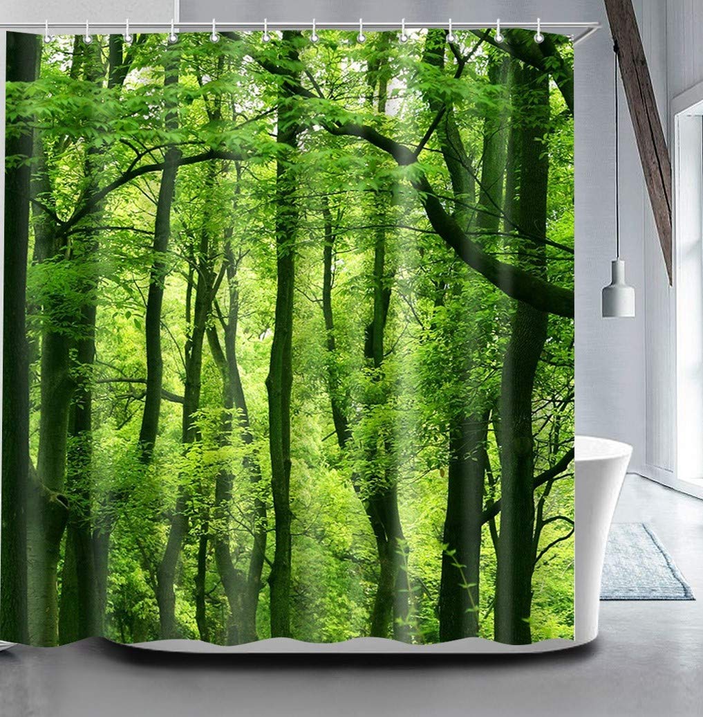 True Holiday Shower Curtain, Waterproof Polyester Shower Curtain Mildew Resistant Antibacterial Shower Curtain with 12pcs Hooks 180x180cm Tree