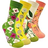 HSELL Womens Novelty Socks with Colorful Flower Design Fancy Gift for Mom Lady Breathable Cotton Socks for Daily Wear
