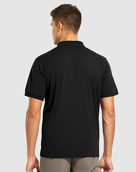 MIER MEN’S POLO SHIRTS POCKET SHORT SLEEVE QUICK DRY COLLARED GOLF SHIRT KNIT COLLAR FOR TENNIS, CASUAL,BLACK, L