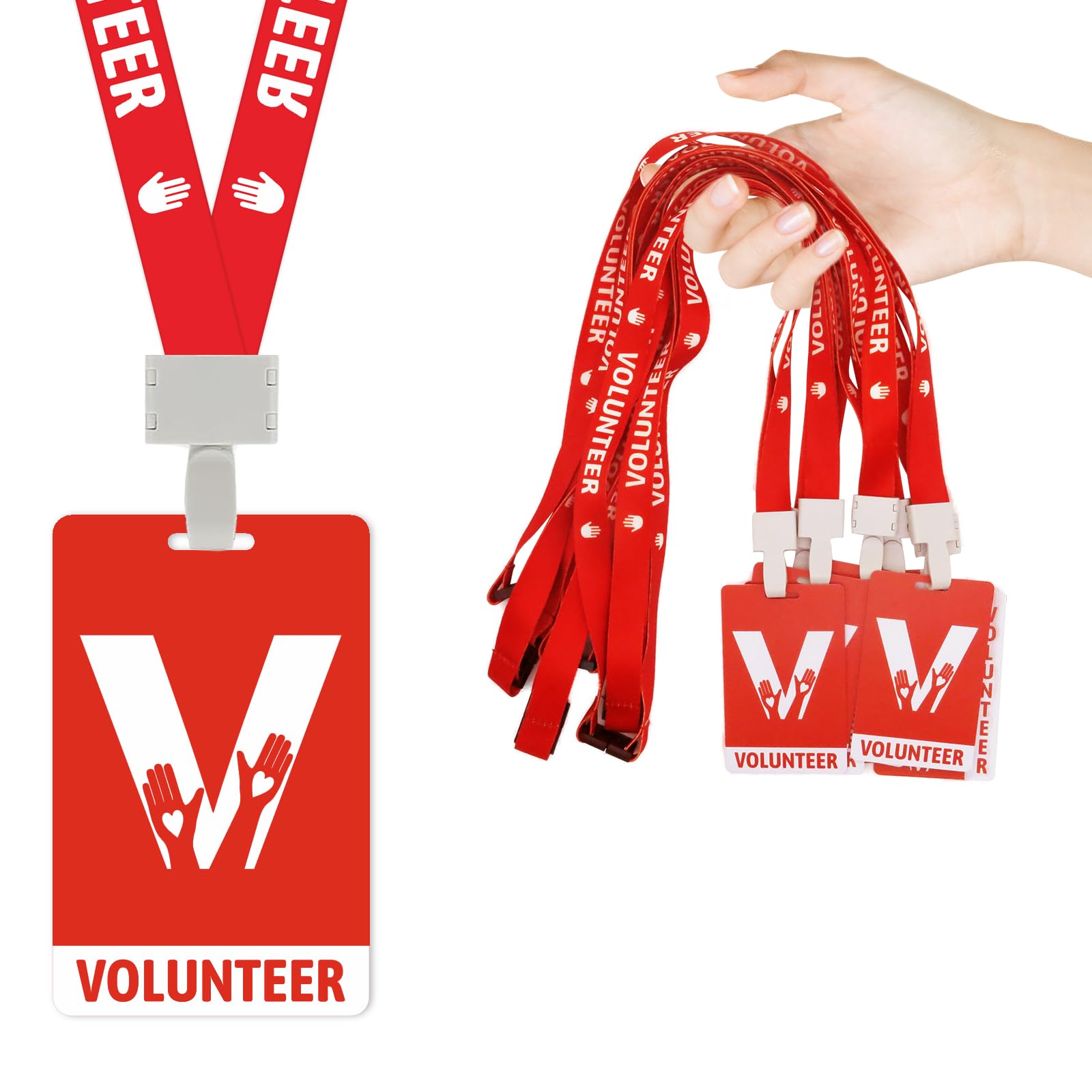 Photo 1 of 25 Pack Volunteer Lanyard with Plastic Card Set,Vistor PVC Badges Bulk Identification Pass Card for School,Church,Fundraising, Events, Activities (Red)