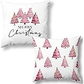 MNASAIOO Pink Christmas Tree Decorative Throw Pillow Covers Set of 2, Trendy Coquette Pillows Covers for Girly Room Girls, Preppy Pillow Cases Decor for Couch Bedroom Winter 18x18in