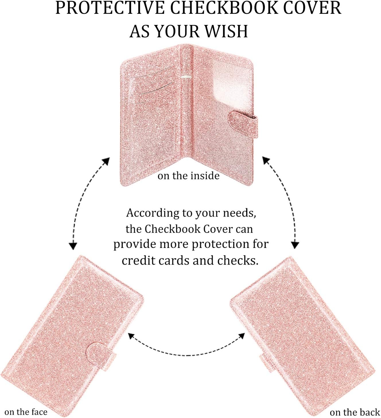 Checkbook Cover(2020 Edition), ACdream Premium Leather Personal Checkbook Cover Holder for Women & Men with Magnetic Closure (Support Checks & Credit Cards), Glitter Rose Gold