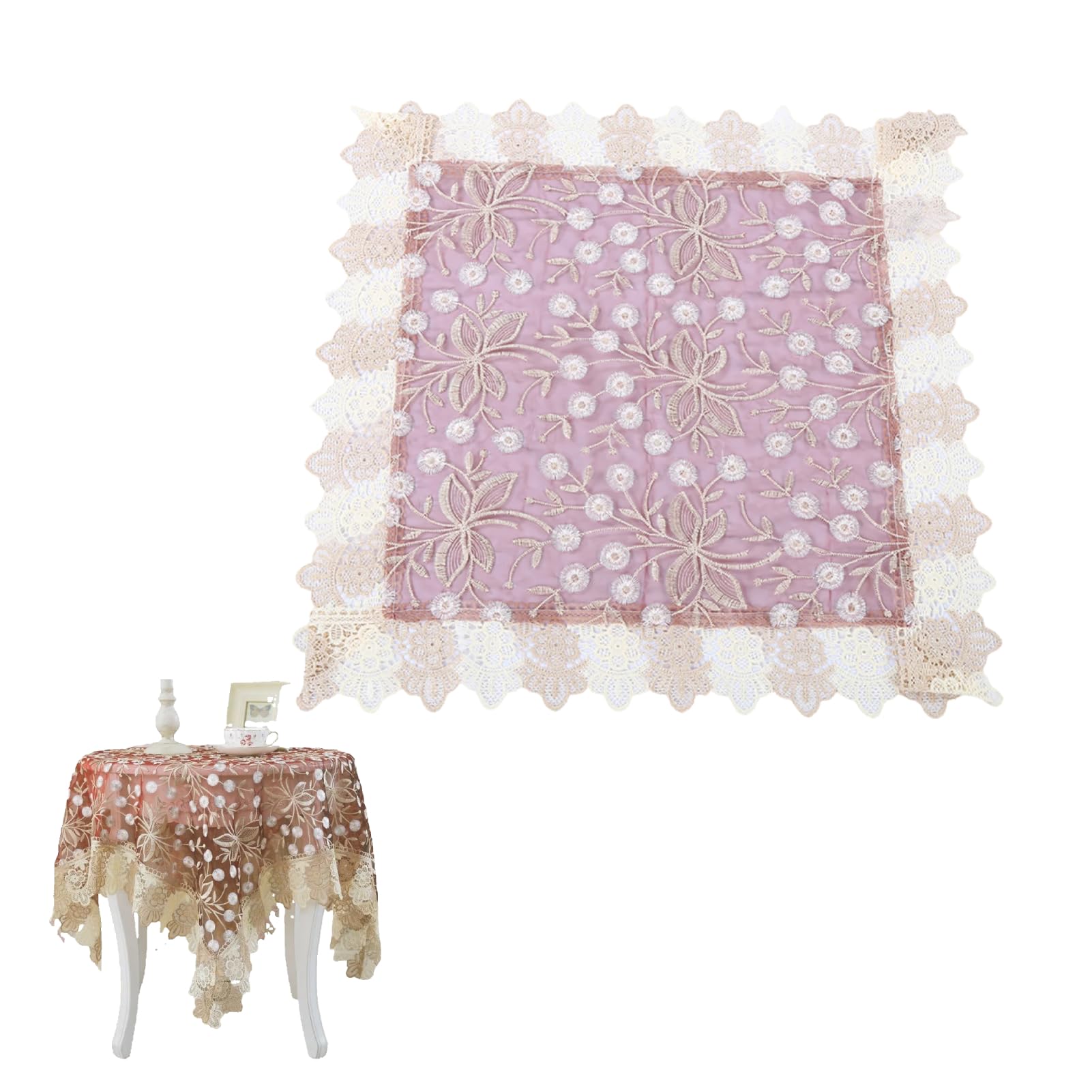 HERCHR Embroidered Lace Doiliess Tablecloth Elegant Lace End Beside Table Table Cover 23.6x23.6inch European Pink Floral Fabric placemats Vase Mat for Wedding Party Kitchen Decoration