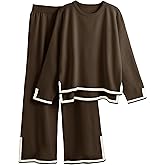 Tanming Women's 2 Piece Outfits Long Sleeve Knit Sweater Top Wide Leg Pants Lounge Sets Tracksuits