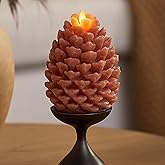 Luminara Flameless Candle 4.7" x 6" Battery Operated with Timer Real Wax Unscented LED Pinecone Caramel Café Chalky Finish Pine Cone Figural Holiday Decoration Rustic Centerpiece Table Decor