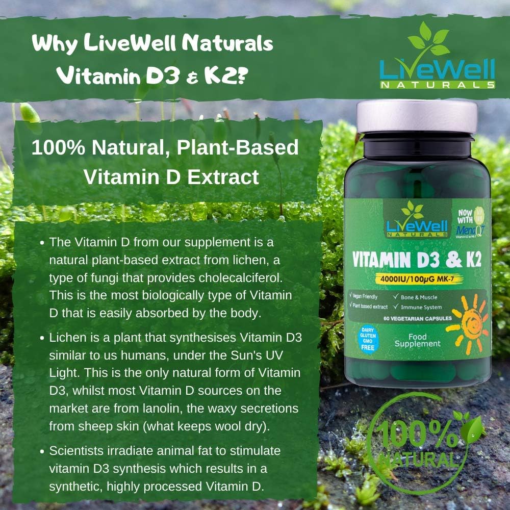 Vegan Vitamin D3 4000iu and Vitamin K2 MK7 100µg High Strength Completely Plant Based 60 Days Supply Vitamin D Vegan Tablets Gluten - Image 4