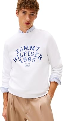 Hilfiger Arch Sweatshirt MW0MW41426 Pull Sweatshirt, Blanc, M, Blanc (Blanc), M