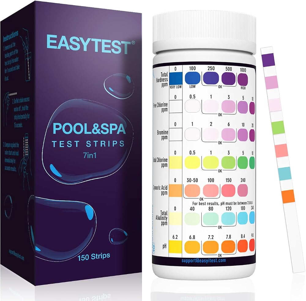 EASYTEST 7-Way Pool Test Strips, 150 Strips for Hot Tub & Spa
