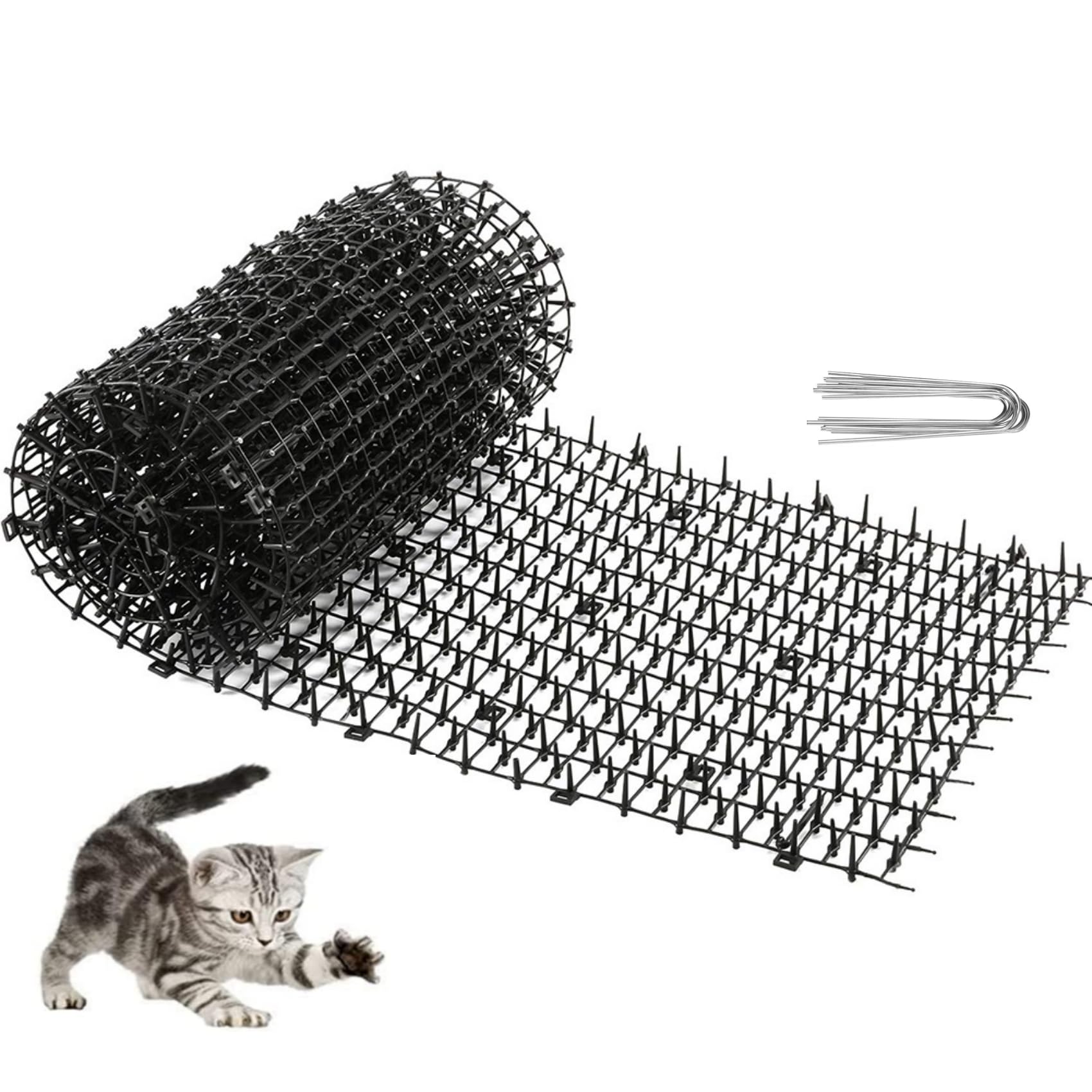 Kopinma 6.5ft Cat Deterrent Outdoor Mat, Cat Repellent Scat Mat with Spikes, Prickle Strips Network Digging Stopper Outdoor Spike Deterrent Mat, Security Fence Spikes for Safe Animal Repelling