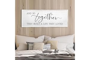 TQIANJIANG And So Together They Built A Life They Loved Wall Decor 40”X15” Rustic Master Bedroom Large Wood Framed Sign Above Bed Modern Farmhouse Quotes Couple Wall Art Over Bed Hanging Decoration (White)