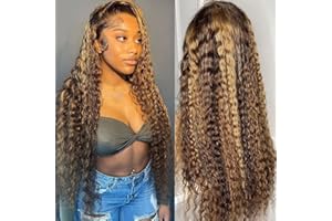 ZLIKE 28inch Highlight 13x4 Transparent HD Lace Front Wig Wet and Wavy Human Hair Ombre Honey Blonde Water Wave Curly Lace Frontal Wigs for Women Pre Plucked with Baby Hair 150% Density P4/27 Color