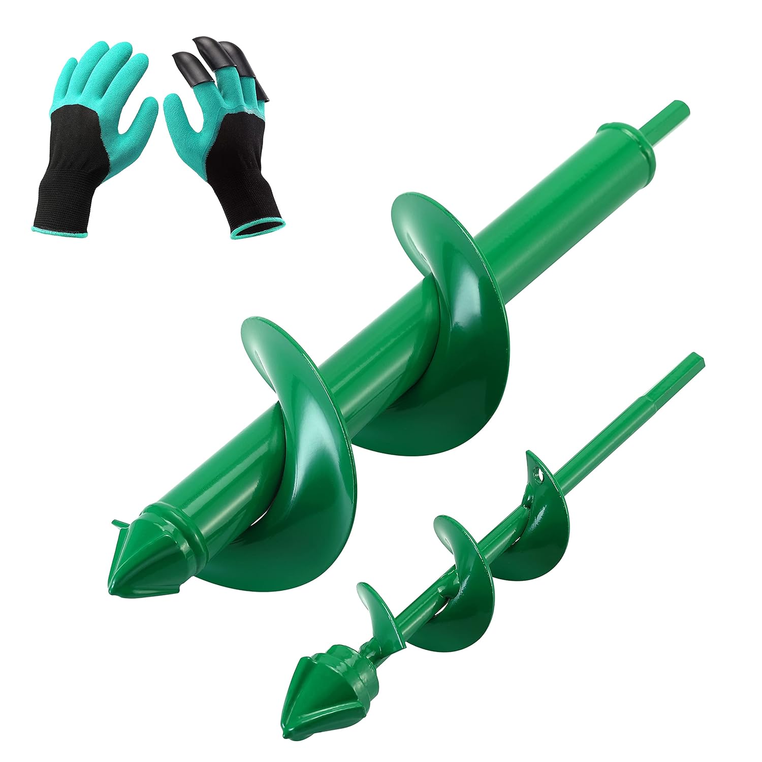 VUDECO Auger Drill Bit 2 PCS Set with Garden Genie Gloves for Planting Hole Drill Planter Auger Spiral Hole Drill Bit Bulb Bedding Digging Post Hole Planting Tool 11.8"x3.15" and 8.7"x1.57": Industrial & Scientific