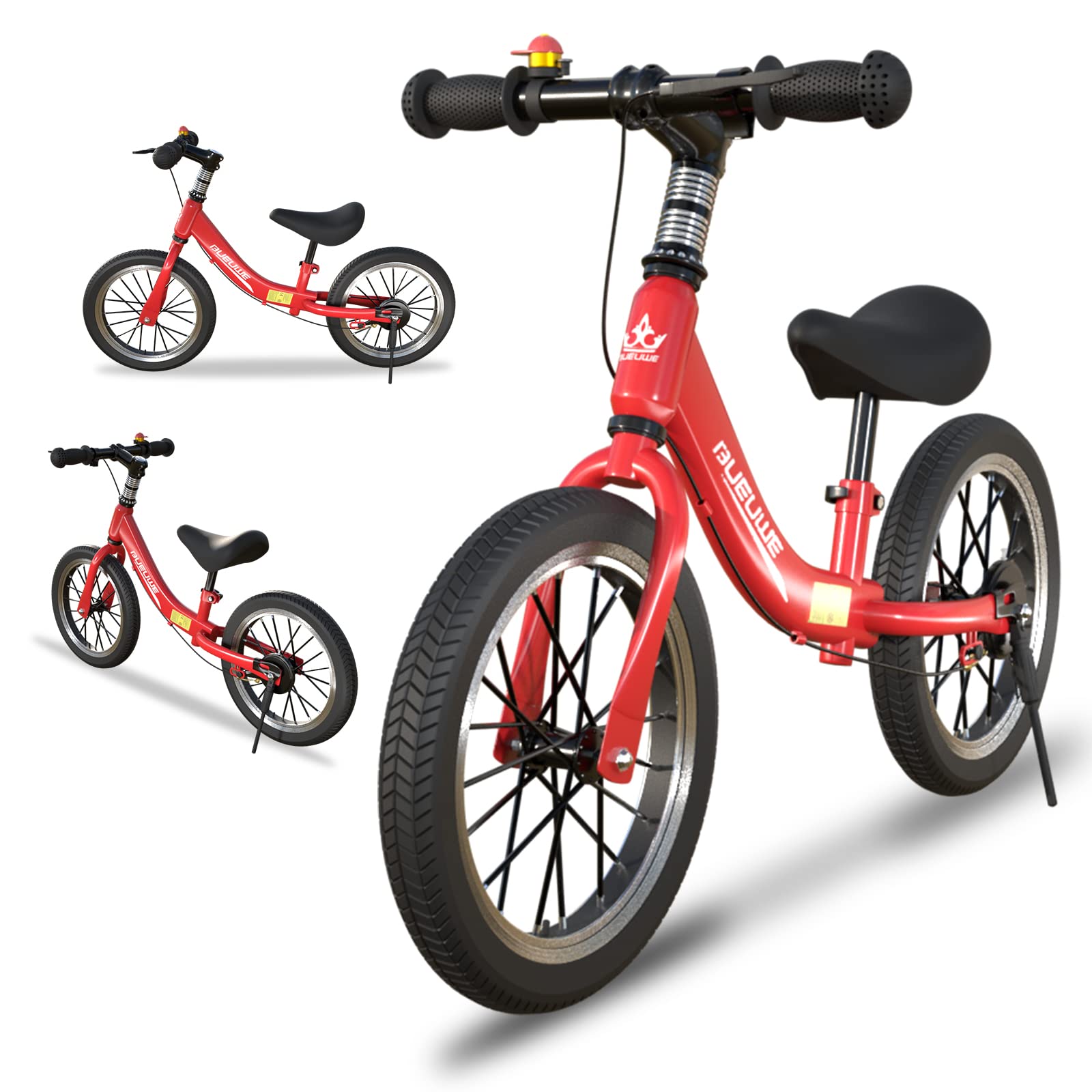 Bueuwe 14/16 inch Balance Bike for 3 4 5 6 7 and 8 Years Old Boys Girls,No pedal Training Bicycle with Brake and Kickstand,Adjustable Seat Height,Air Tires,Outdoor for Outdoor Sports,Red,16 in