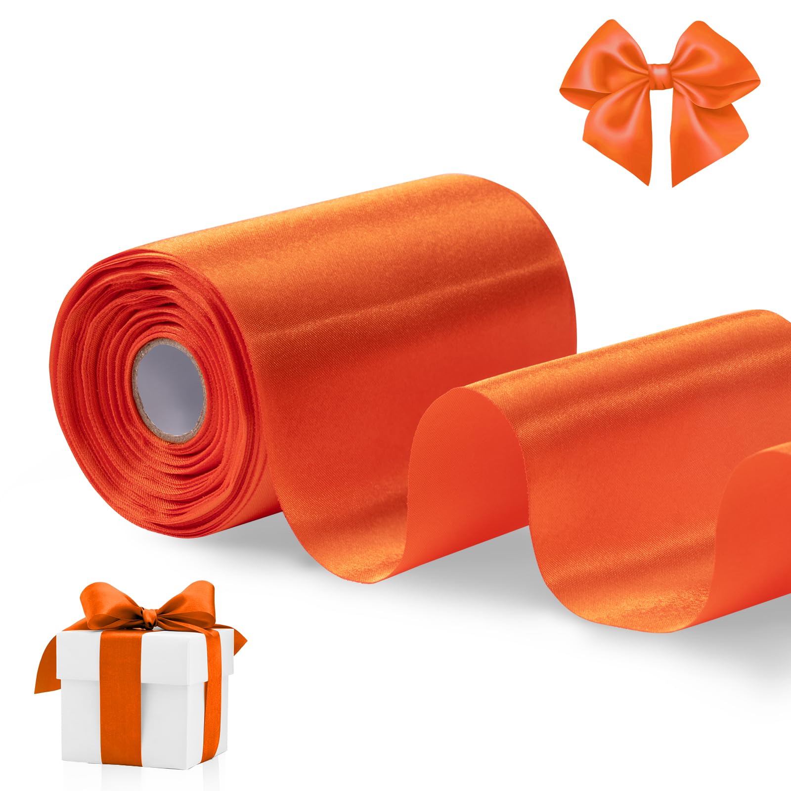 FAKILO Orange Satin Ribbon 4 Inch x 22 yd Wide Thick Ribbon for a Grand Opening Business Ribbon Cuttings Ceremony Bow Wedding Chairs Party Christmas Festival Decor