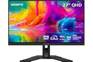 GIGABYTE M27Q 27" 165Hz 1440P -KVM Gaming Monitor, 2560 x 1440 SS IPS Display, 0.5ms (MPRT) Response Time, 92% DCI-P3, HDR Ready, FreeSync Premium, 1x Display Port 1.2, 2x HDMI 2.0, 2x USB 3.0