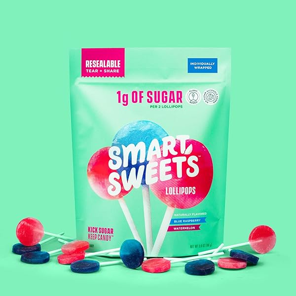 SMART SWEETS, BLUE RASPBERRY WATERMELON LOLLIPOPS MULTIPACK, 3 OUNCE
