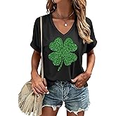 Lucky Irish Shamrock V Neck Shirt for Women St Patrick's Day Funny Clover T Shirt Patty's Shamrock Saint Tops Spring Tee