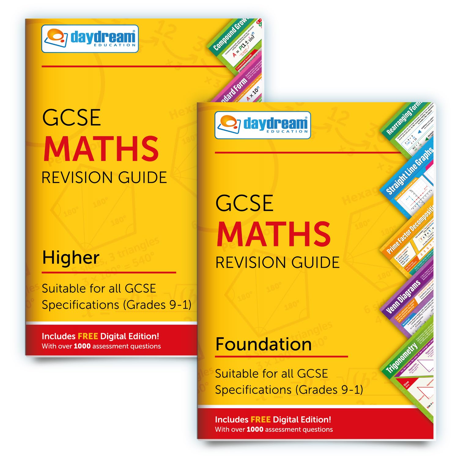 Daydream Education GCSE Maths (Foundation) & Maths (Higher) Study Pack, The Pocket-Sized Revision Guides, FREE Digital Editions with Assessment Questions! - for 2026-2027 exams (Pack of 2)