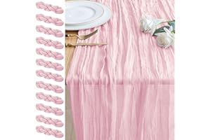Xiomot 12PCS Table Runner Cheesecloth 10FT Blushing Pink Boho Gauze Cheese Cloth Rustic Sheer Table Runners for Spring Wedding Bridal Baby Shower Party Decoration