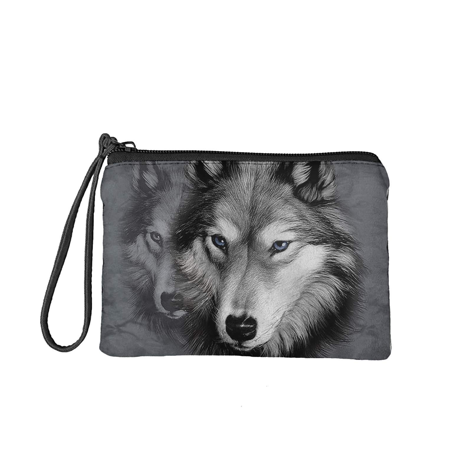 Jeiento Animal Wolf Print Travel Cosmetic Bag Make Up Toiletry Organizer Bag Change Purse Wallets Small Coin Purse Lightweight Portable