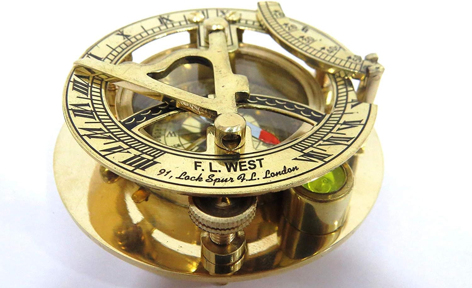 Nautical Replica HubFascinating Solid Brass Sundial Clock with Inset Compass & Engraved Vane. 3 Inches