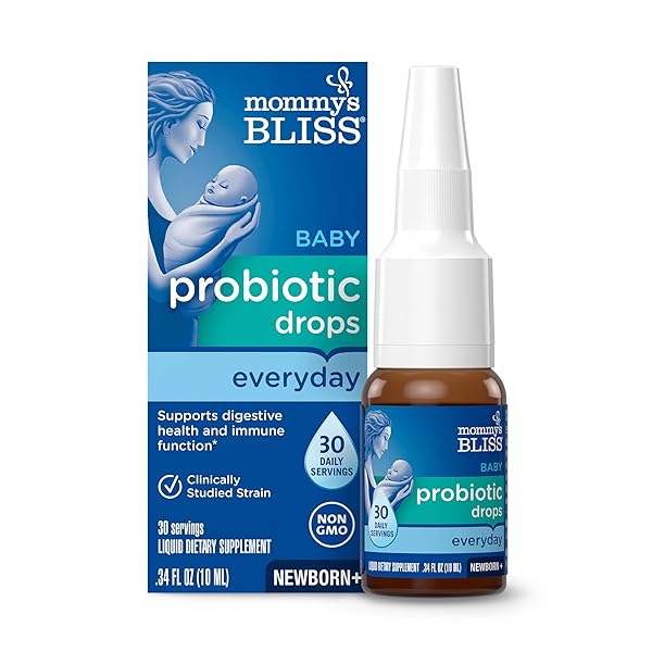 MOMMY’S BLISS BABY PROBIOTIC DROPS EVERYDAY – GAS, CONSTIPATION, COLIC SYMPTOM RELIEF – NEWBORNS & UP – NATURAL, FLAVORLESS, 0.34 FL OZ
