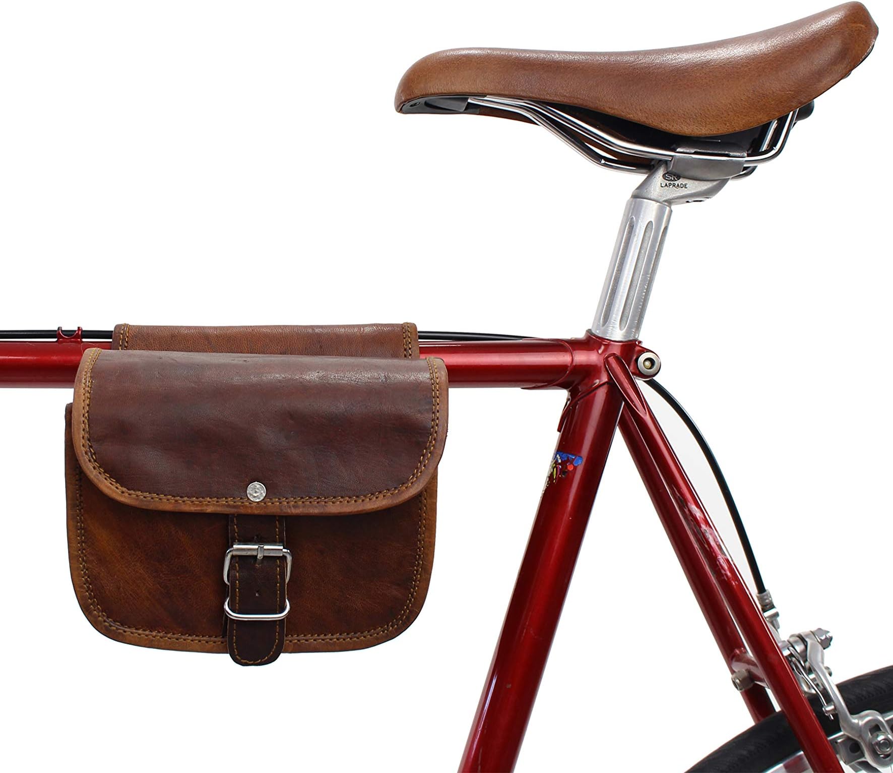 GustiGusti Leder Nature Sabine S. Genuine Leather Bicycle Bag Handlebar Pouches - Double Pack - Petite Goatskin Bike Accessory Vintage Unisex A129b