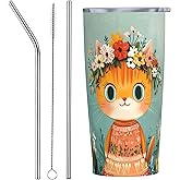 Yamegoun Cat Tumbler with Lid and Straw 20 oz Stainless Steel Insulated Tumbler Coffee Cup for Christmas Birthday Gifts