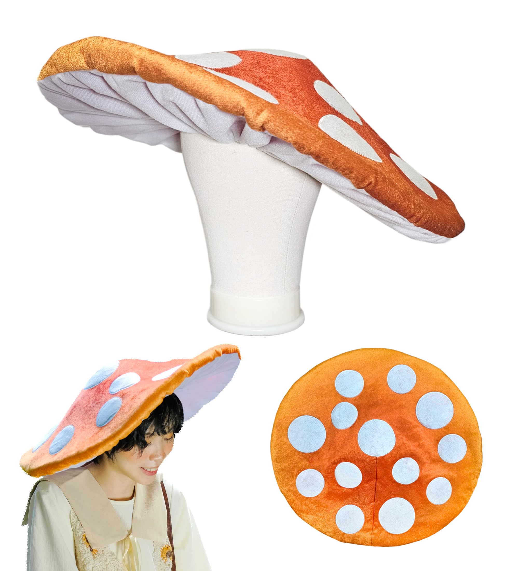 Photo 1 of Dreamstall Mushroom Hat Costume Cosplay Accessory Party Hat Cap, Oversized with Wired Brim (Orange)
