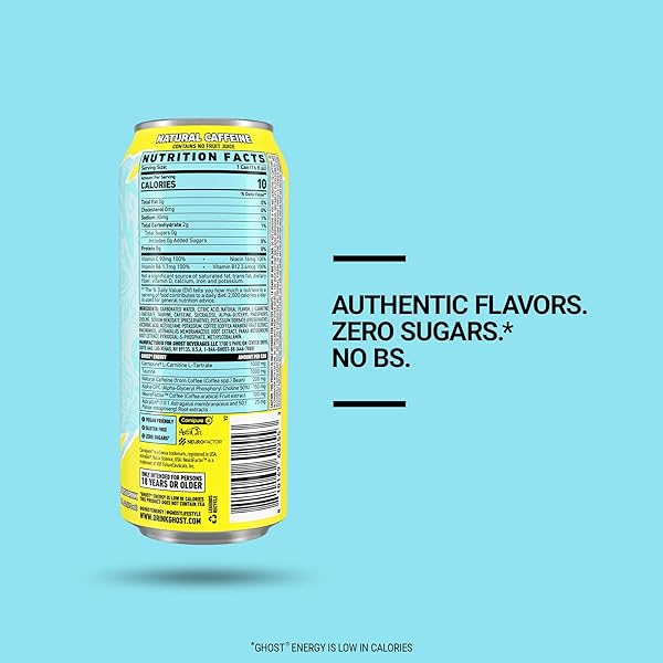 GHOST ENERGY DRINK – 12-PACK, ICED TEA LEMONADE, 16OZ – ENERGY & FOCUS & NO ARTIFICIAL COLORS – 200MG OF NATURAL CAFFEINE, L-CARNITINE & TAURINE – GLUTEN-FREE & VEGAN