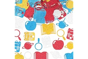 HEUREPPY 200 Pieces Back to School Confetti Blue Red Gold Silver Book Apple Backpack Star Confetti School Theme Glitter Paper Confetti for First Day of School Teacher Appreciation Gifts Table Favor Decorations