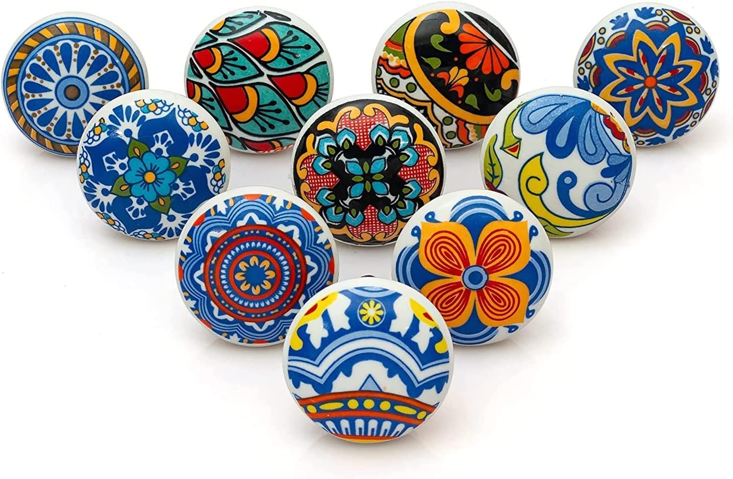 KPAVIR Set of 10 Handmade Ceramic Knobs |Ceramic Cabinet Knobs | Drawer Pulls for Home, Kitchen, Bathroom or Office | Drawer Knob Comes with Bolts and Washer (Multicolor)