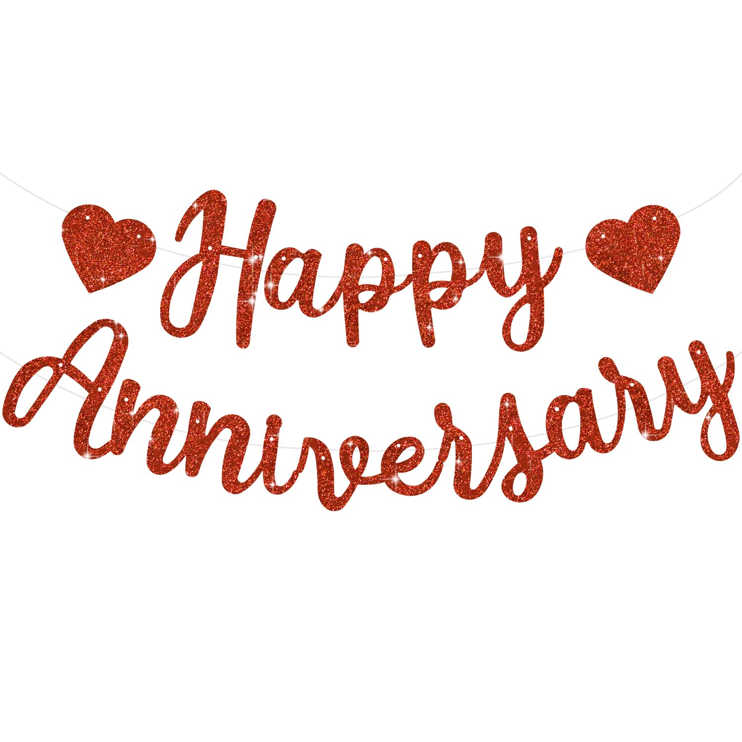 Photo 1 of BEISHIDA Red Happy Anniversary Banner, Pre-Strung - Red Glitter Happy Anniversary Banner?NO DIY - Red Glitter Happy Anniversary Garland, Red Happy Anniversary Sign for Anniversary Wedding Party Decorations & Decor