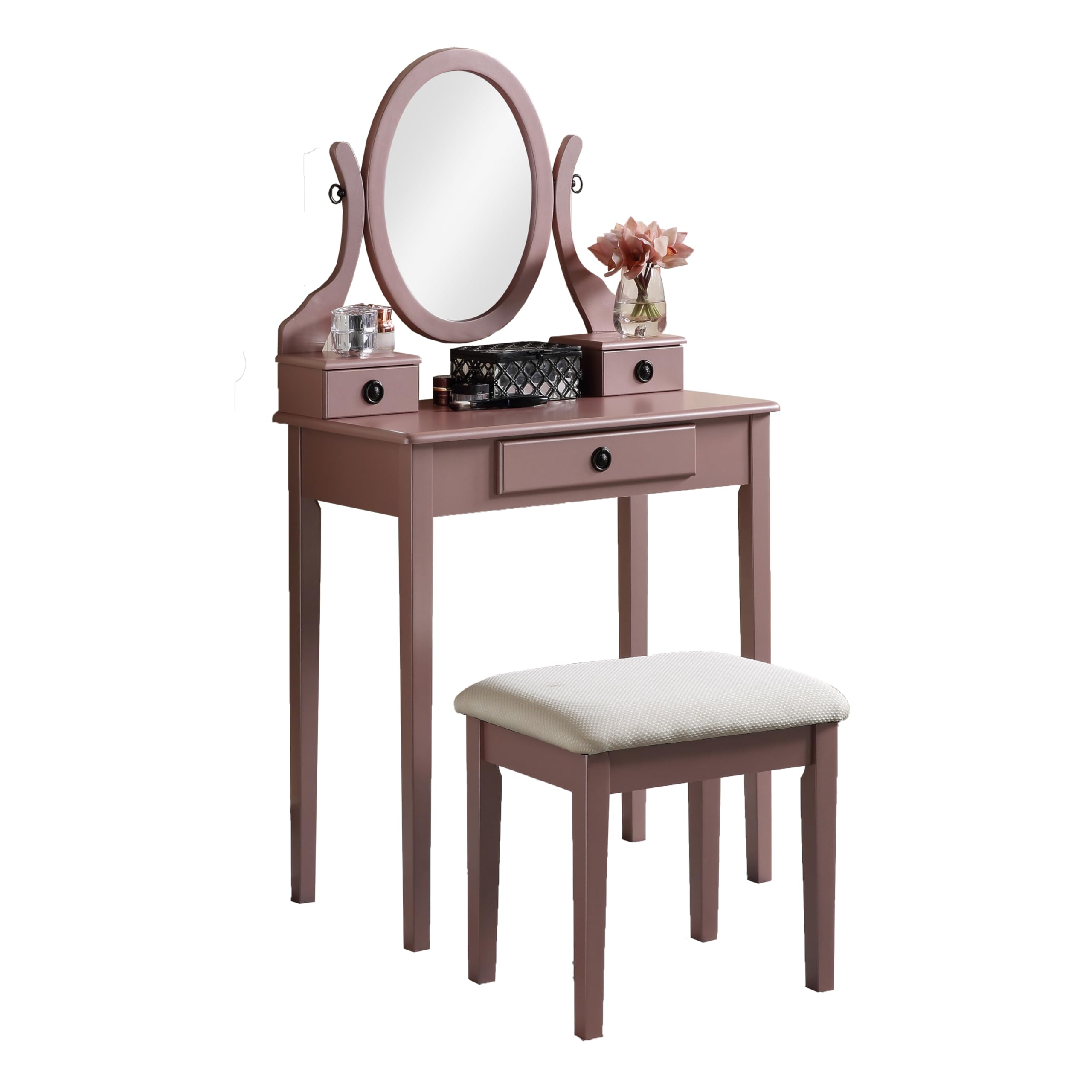 Roundhill Furniture Moniys Wood Moniya Makeup Vanity Table and Stool Set, Rose Gold Image Roundhill Furniture Moniys Wood Moniya Makeup Vanity Table and Stool Set, Rose Gold Image