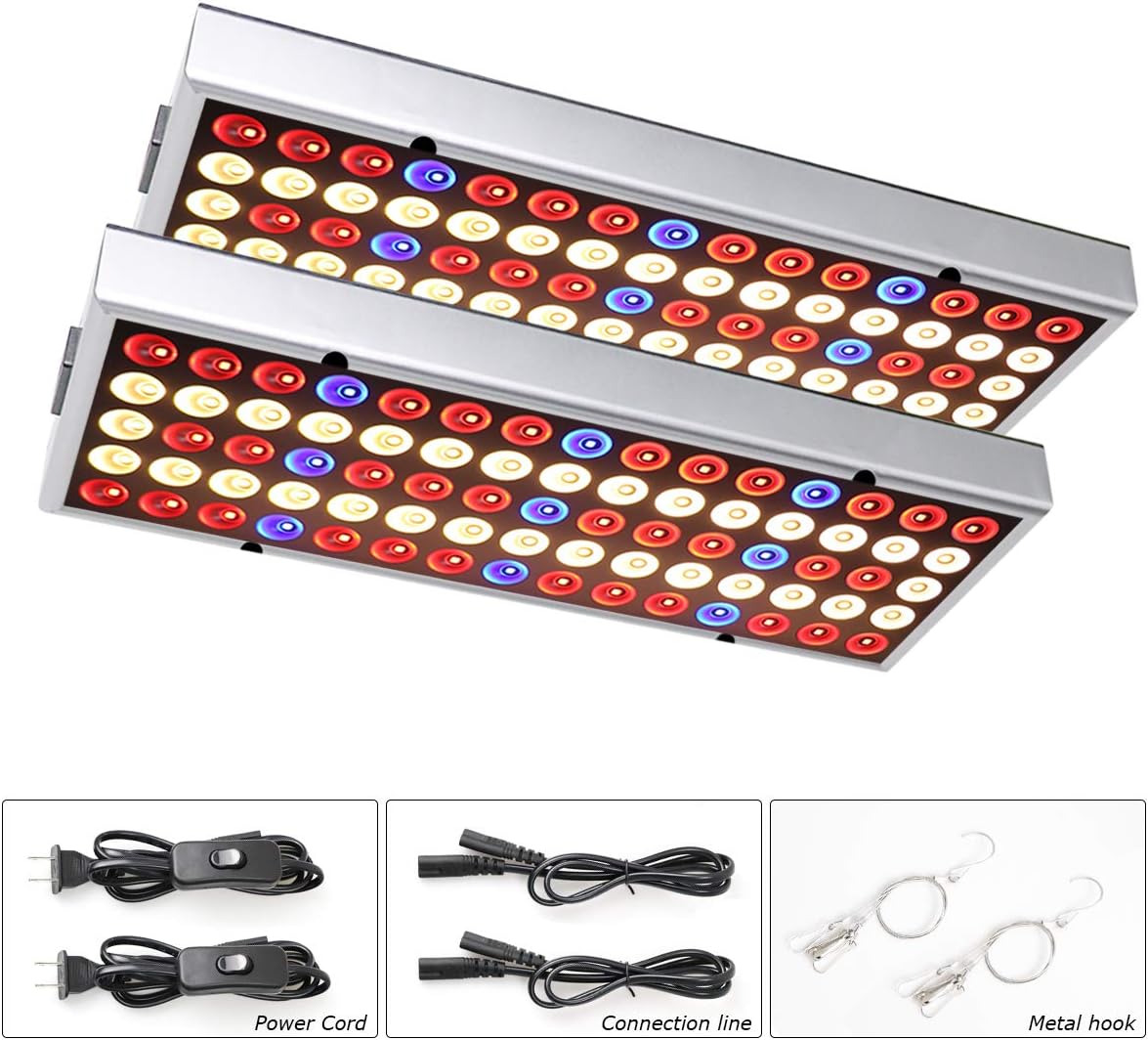 Grow Light for Indoor Plants,2-Pack Full Spectrum Plant Light with IR & UV LEDs for Seedlings/Micro Greens/Clones,Can Be Connected Max 8 Panels (Size: 12.2 x 4.7 inches)