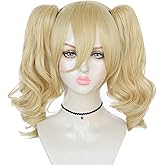 JoneTing Blonde Pigtail Wig【+Hair Cap +2 Clip Ponytails】 Wavy Blonde Ponytail Wig Women Blond Pigtails Wigs Cosplay Peluca Rubia Princess Hair for Chrismas Party