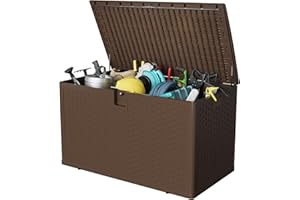 Joankaren 120 Gallon Pro Outdoor Storage Box Waterproof Lockable Resin Deck Box, Patio Storage Bin for Pool Accessories Cushi