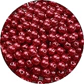 Pinhoollgo 300pcs Pearl Beads 8mm Round Pearl Beads with Hole for DIY Bracelet Necklace Jewelry Making Supplies Handmade Craft(Red)
