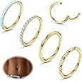 FIBO STEEL 14G Belly Button Rings 316L Surgical Steel Belly Hoop Ring Clear CZ Opal Navel Rings Clicker Segment Belly Piercing Jewelry 10mm 12mm