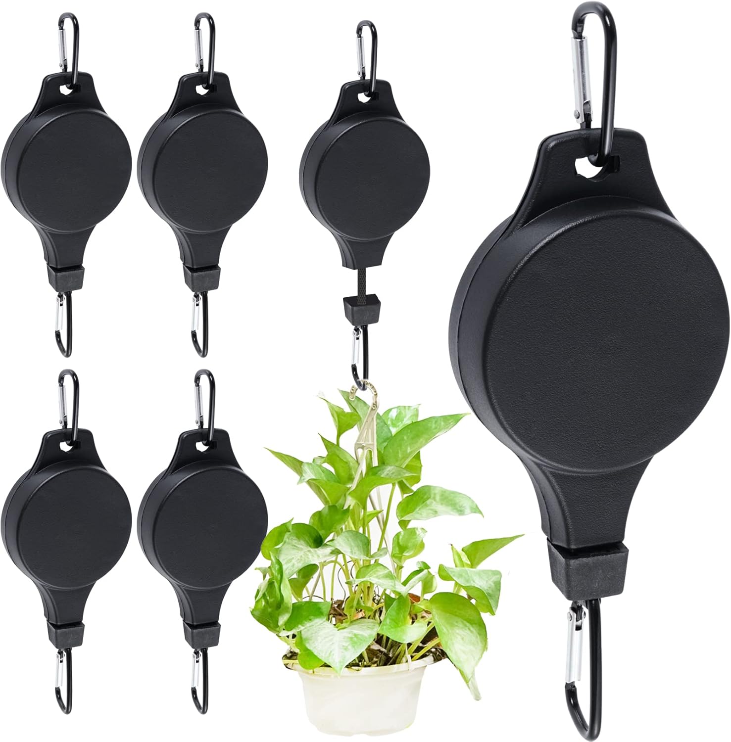 Outdoor Hanging Brackets - Haakong 6pcs Plant Pulley Retractable Hanger Easy Reach Plant Pulley Adjustable Height Wheel for Hanging Plants Heavy Duty Indoor Outdoor Plant Hanger for Garden Baskets Pots & Birds Feeder - Black