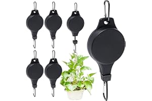 HAAKONG 6pcs Plant Pulley Retractable Hanger Easy Reach Plant Pulley Adjustable Height Wheel for Hanging Plants Heavy Duty Plant Hanger for Garden Baskets Pots- Black